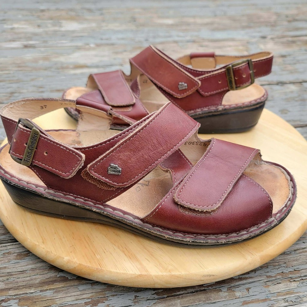 Finn Comfort Sandals Womens EU37 Brown Leather Strappy Wedge Boho Summer Germany